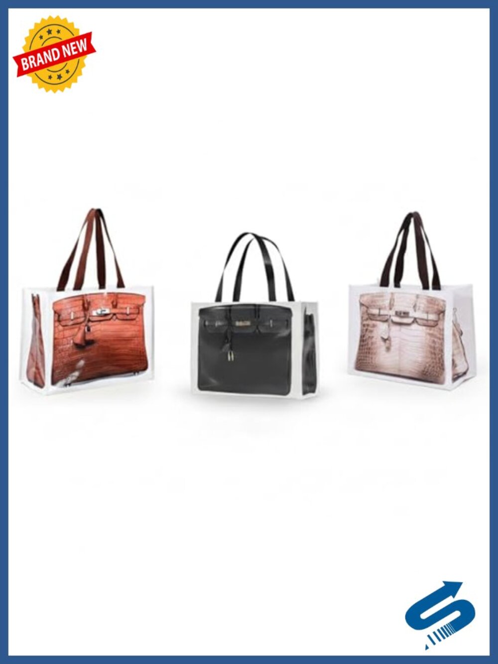 Luxury Parody Reusable Shopping Tote Bags 3-Pack Woven Polypropylene Waterproof